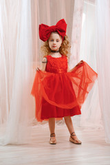 Cute girl in puppet look body paint. Young lady acts as a doll.