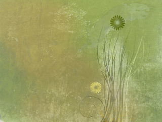 Background of stone with floral graffiti. Green