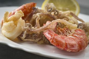 mixed fried fish,shrimp, squid and octopus