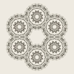 Elegant vintage round element. Mandala style. For business card, monogram, poster, logo, postcards, design, pattern. Vector illustration.