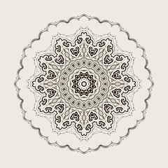 Elegant vintage round element. Mandala style. For business card, monogram, poster, logo, postcards, design, pattern. Vector illustration.