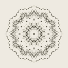 Elegant vintage round element. Mandala style. For business card, monogram, poster, logo, postcards, design, pattern. Vector illustration.