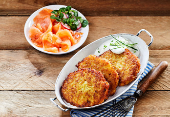 Golden Rosti with Dill Sauce and Smoked Salmon