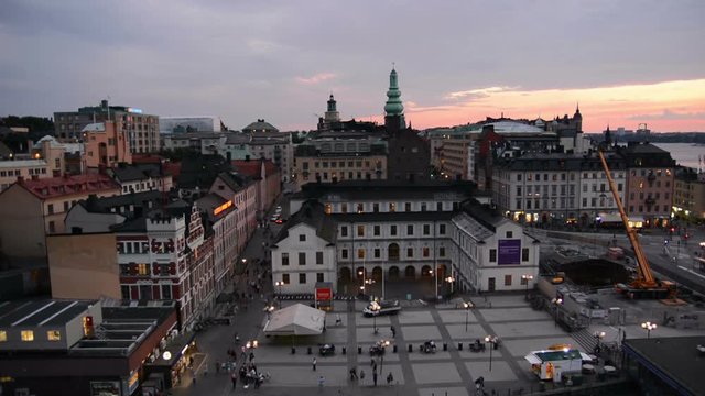 View of town square in Stockholm city at dusk