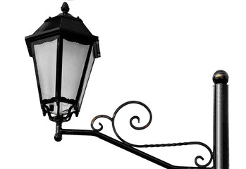Closeup of old street light.White background isolated