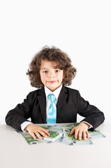 Young businessman enjoys a successful deal. Close-up. White background.