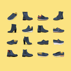 Set with different types of trend shoes, vector, illustration,