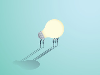 Group of businessmen carrying a lightbulb. Vector symbol of business creativity, innovation and brainstorming. © jozefmicic