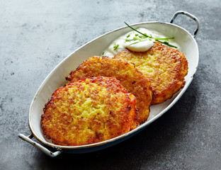 Crisp Potato Rosti Served with Creamy Dill Sauce
