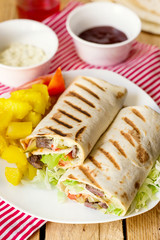 Shawarma wrap with beef and vegetables