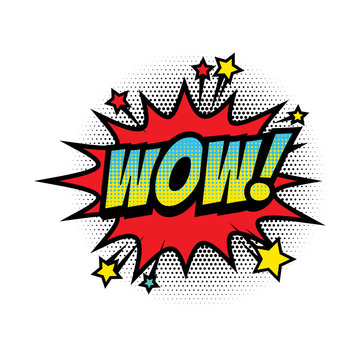 Wow comic text bubble vector isolated color icon