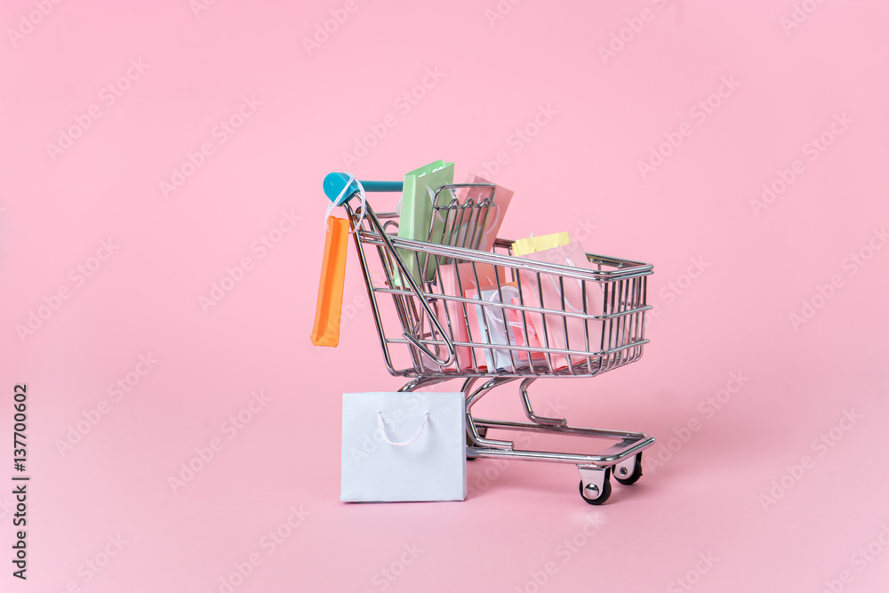 Wall mural shopping, sale theme on pink background