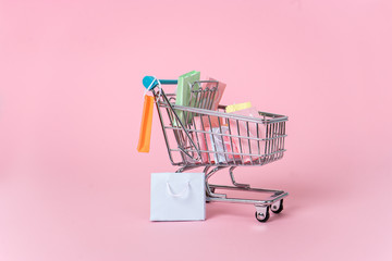 shopping, sale theme on pink background