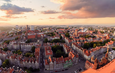 Fototapeta na wymiar Panorama of the Gdansk old city during sunset in Poland