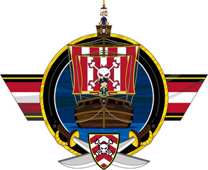 Cute Cartoon Pirates and Pirate Ship