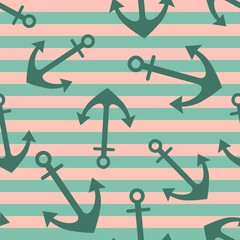 Vector seamless pattern with anchor. Symmetrical background, nautical theme. Graphic illustration. Template for wrapping, backgrounds, fabric, prints, decor, surface