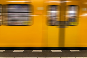 Berlin metro underground - Yellow Train moving - nobody background