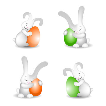 Easter Bunny with Easter eggs cute fluffy set of 4