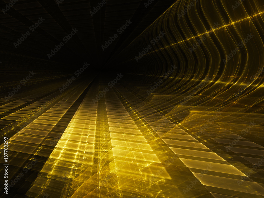 Poster abstract background element. three-dimensional composition of glowing grids and wave shapes. science