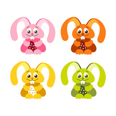 set of 4 fun Easter bunny with Easter eggs