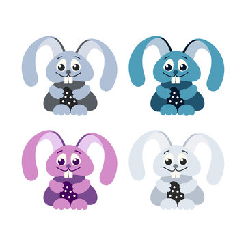 set of 4 fun Easter bunny with Easter eggs