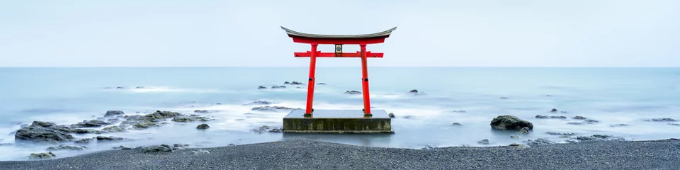 Gordijnen Japanse torii in de zee © eyetronic