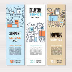 Moving and delivery template with line icons