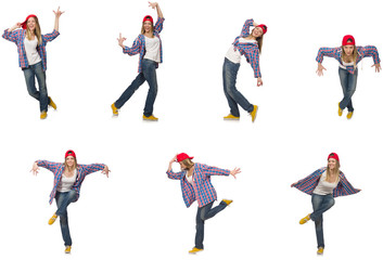 Collage of woman dancing isolated on white