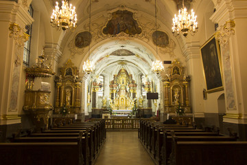 Fototapeta na wymiar Mount St. Anna, Poland, February 4, 2017: Inside the Basilica of St. Anna in the international sanctuary of St. Anna