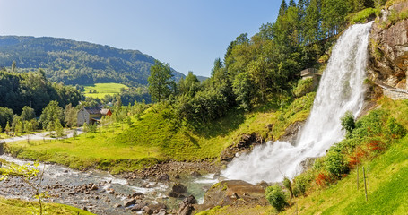 Steinsdalsfossen waterfall Panorama in Hordaland, Norway