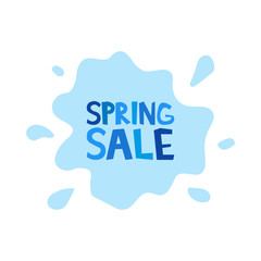 Spring sale inscription on background rain puddles splashing. Vector illustration