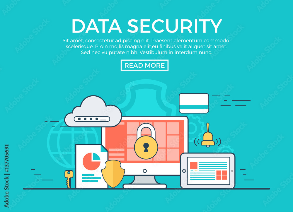Aufkleber linear flat data security infographics vector. app software.
