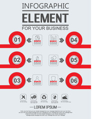 ELEMENT FOR INFOGRAPHIC  TEMPLATE GEOMETRIC FIGURE OVERLAPPING CIRCLES FIVE EDITION RED