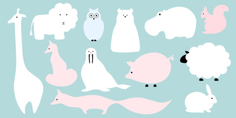 Vector flat animals illustration background.