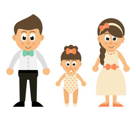 cartoon baby girl with mother and father