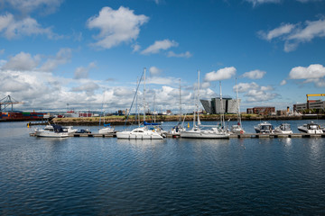 Fototapeta na wymiar Boats at Belfast Lough, Belfast, Northern Ireland
