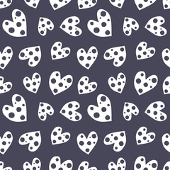 Fototapeta na wymiar Seamless vector pattern with hearts. Background with hand drawn ornamental symbols. Template for wrapping, decor, surface, cards, backgrounds, textile, print. Repeat ornament. Series of Love Patterns.