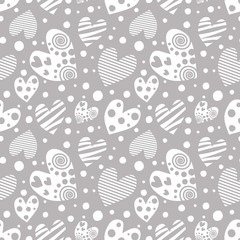 Seamless vector pattern with hearts. Background with hand drawn ornamental symbols. Template for wrapping, decor, surface, cards, backgrounds, textile, print. Repeat ornament. Series of Love Patterns.