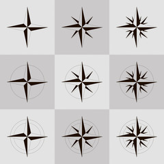 Wind rose, vector illustration. Collection, set.