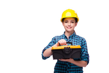 Young woman in industrial concept isolated on white