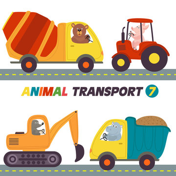 set of isolated transports with animals part 7- vector illustration, eps
