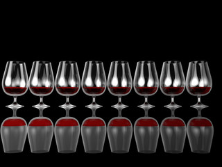 3d illustration row of whine glasses