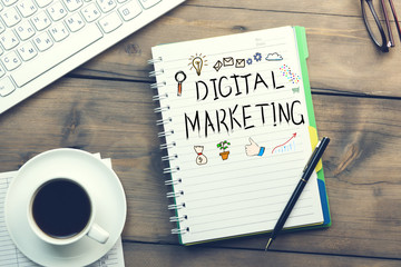 Digital marketing written on notebook
