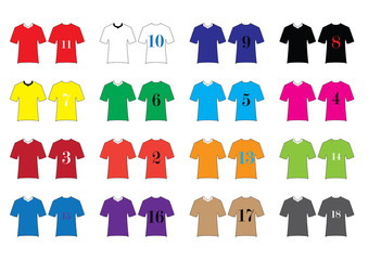 Different Designs of Soccer Kits. Colorful T-Shirts.