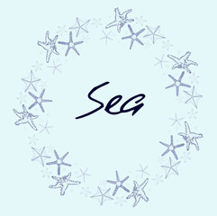 Seafish round frame. Hand drawn style.