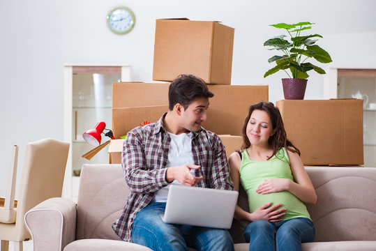 Young couple of man and pregnant wife expecting baby