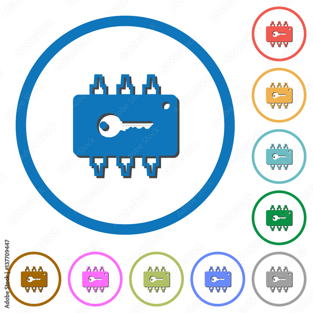 Poster hardware security icons with shadows and outlines