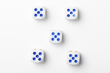 Dice with number five on white background. Isolated.