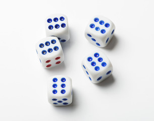 Dice with number six on white background. Isolated.