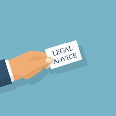 Legal advice. A man holding a card with text in hand. Vector illustration flat design. Isolated on white background. Legal assistance. Consultant.